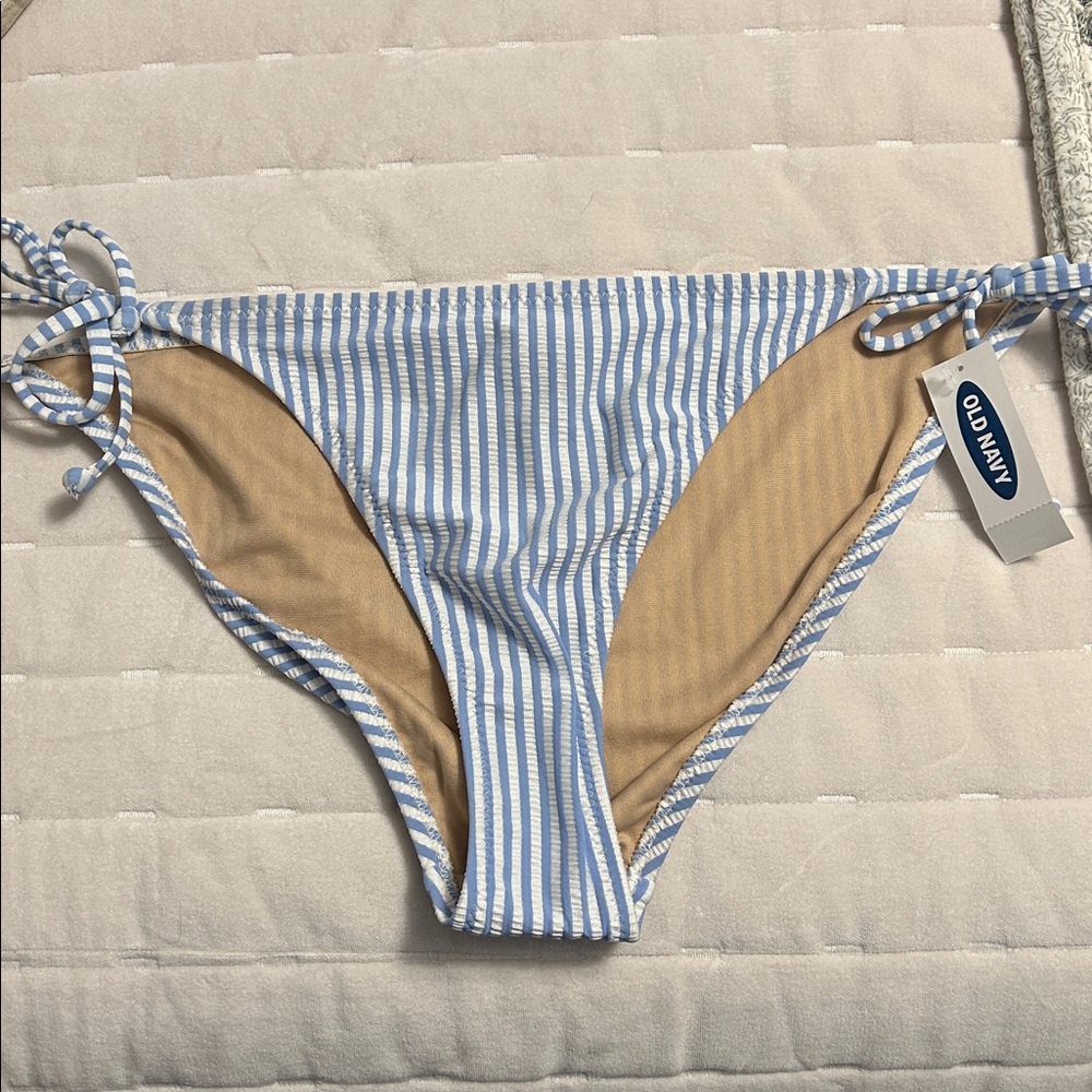 Old Navy Blue and White Striped Seersucker Bikini Bottom